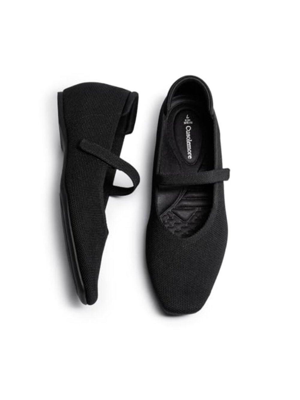 Mary Jane Flats Square Toe Knit Concealed Wedge Arch Support
